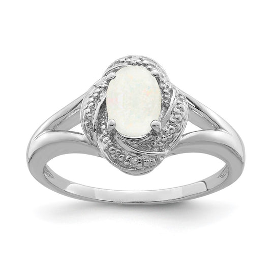 Sterling Silver Rhodium-plated Diamond & Created Opal Ring