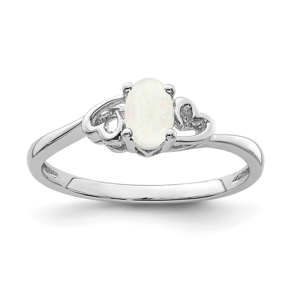 Sterling Silver Rhodium-plated Created Opal Ring