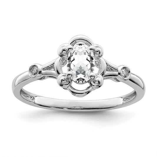 Sterling Silver Rhodium-plated White Topaz & Diamond Ring