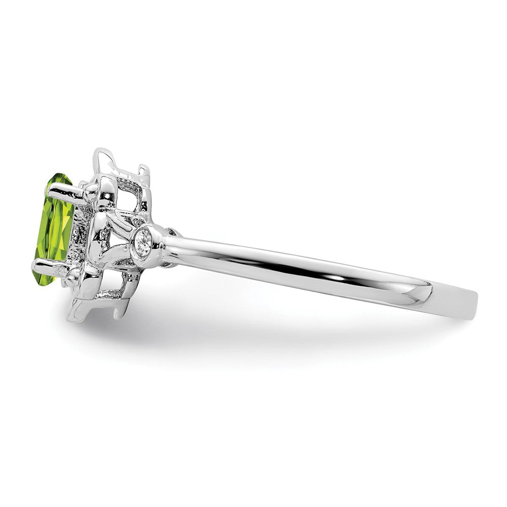 Sterling Silver Rhodium-plated Peridot & Diamond Ring