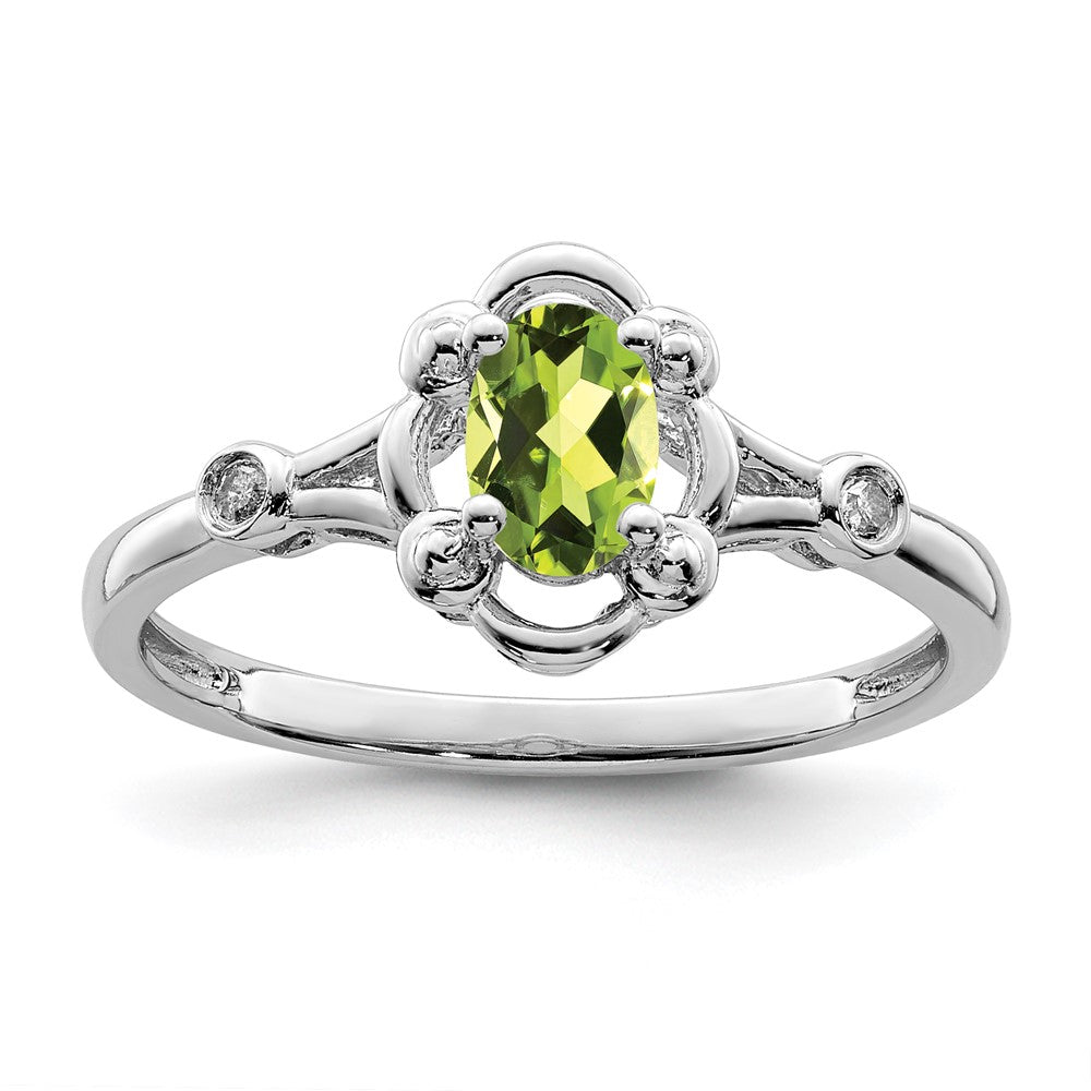 Sterling Silver Rhodium-plated Peridot & Diamond Ring