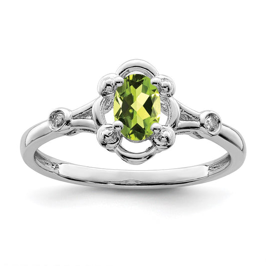 Sterling Silver Rhodium-plated Peridot & Diamond Ring