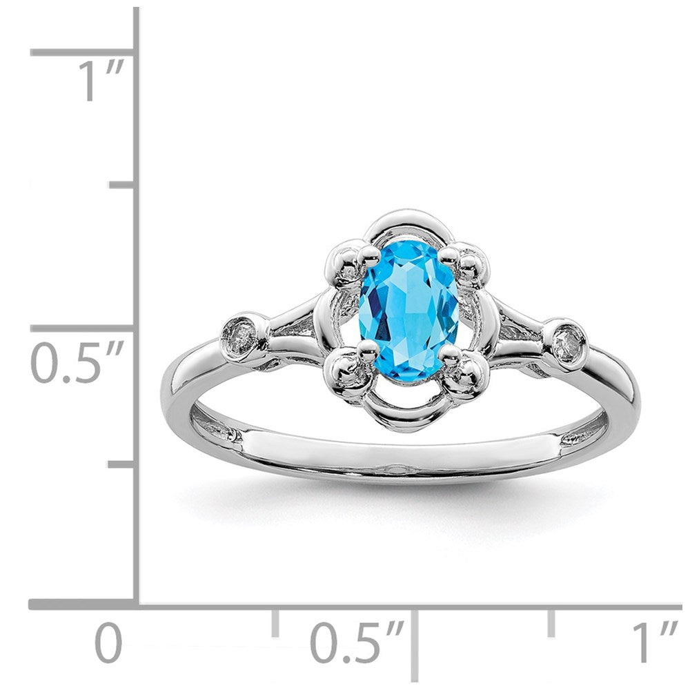 Sterling Silver Rhodium-plated Light Swiss Blue Topaz & Diamond Ring