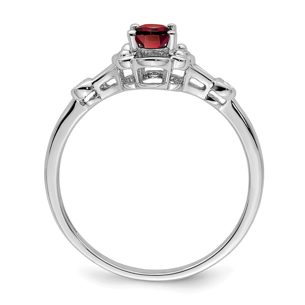 Sterling Silver Rhodium-plated Garnet & Diamond Ring