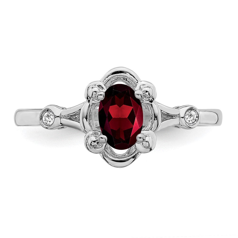 Sterling Silver Rhodium-plated Garnet & Diamond Ring