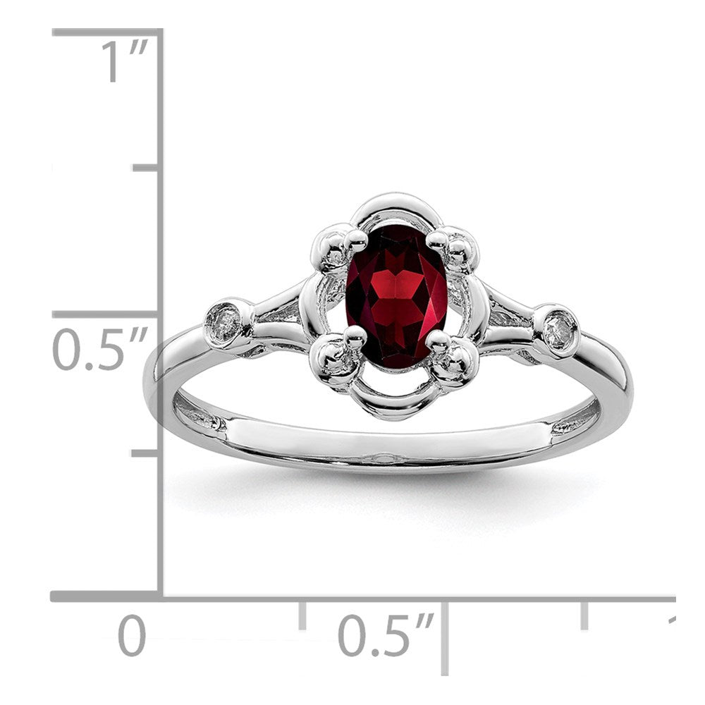 Sterling Silver Rhodium-plated Garnet & Diamond Ring