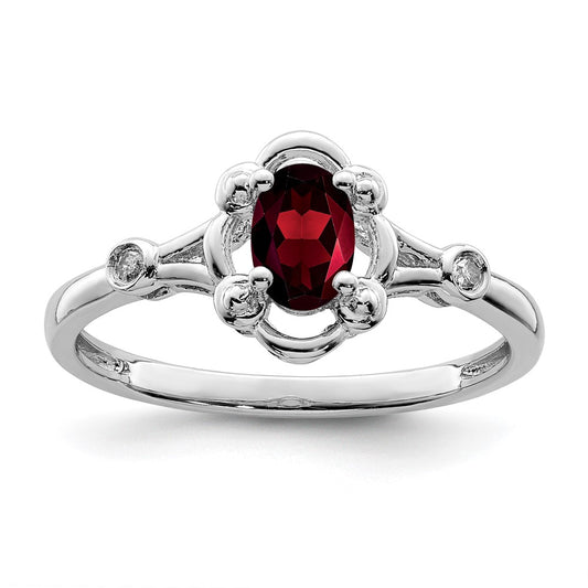 Sterling Silver Rhodium-plated Garnet & Diamond Ring