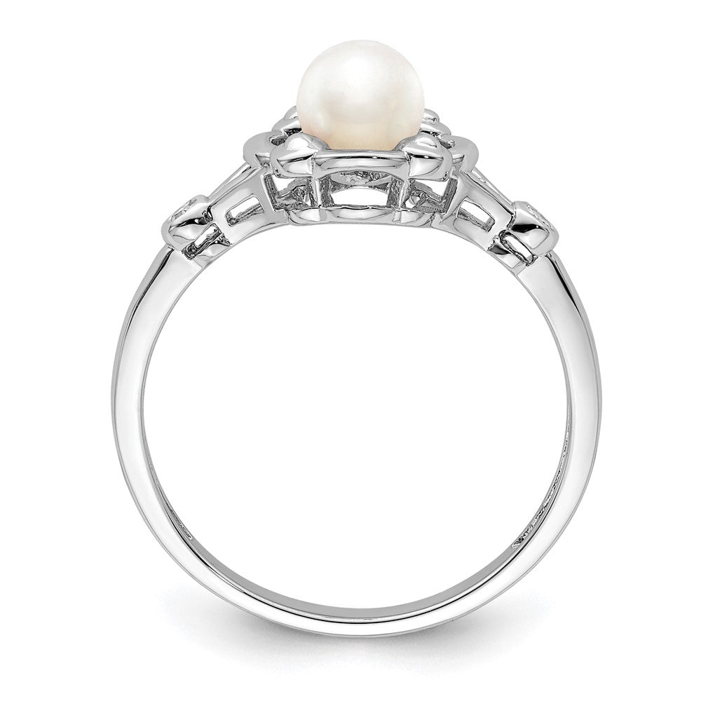 Sterling Silver Rhodium-plated FW Cultured Pearl & Diamond Ring