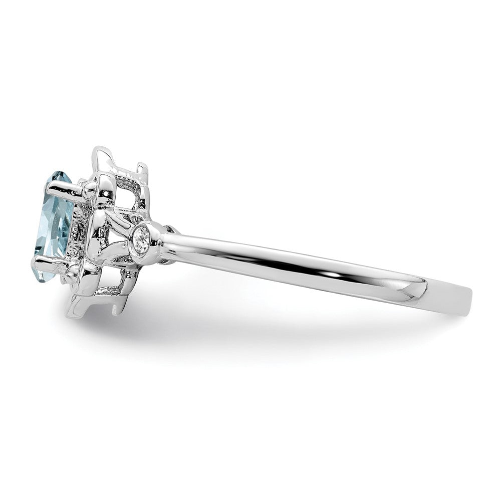 Sterling Silver Rhodium-plated Aquamarine & Diamond Ring