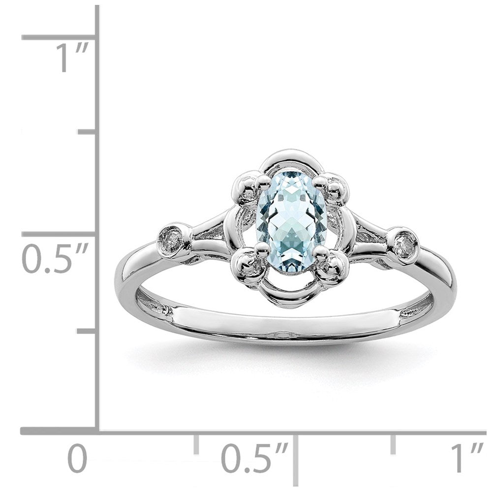 Sterling Silver Rhodium-plated Aquamarine & Diamond Ring