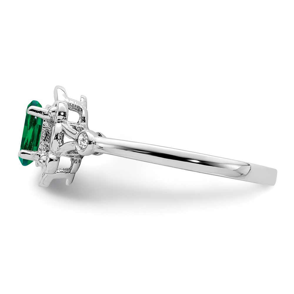 Sterling Silver Rhodium-plated Created Emerald & Diamond Ring