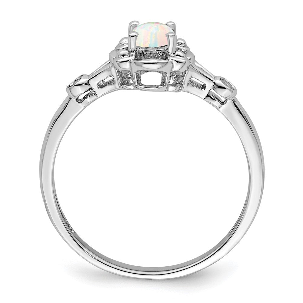 Sterling Silver Rhodium-plated Created Opal & Diamond Ring