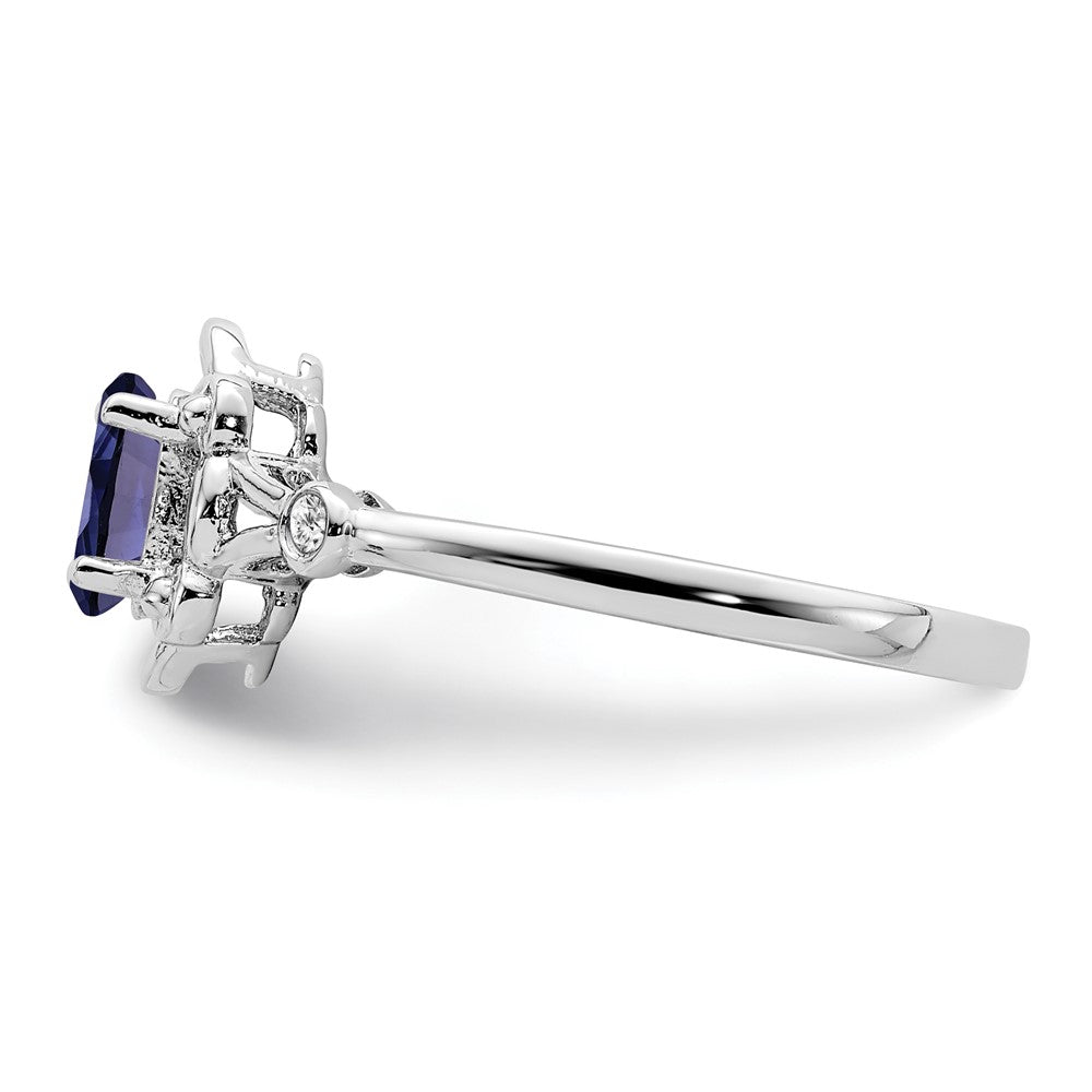 Sterling Silver Rhodium-plated Created Sapphire & Diamond Ring