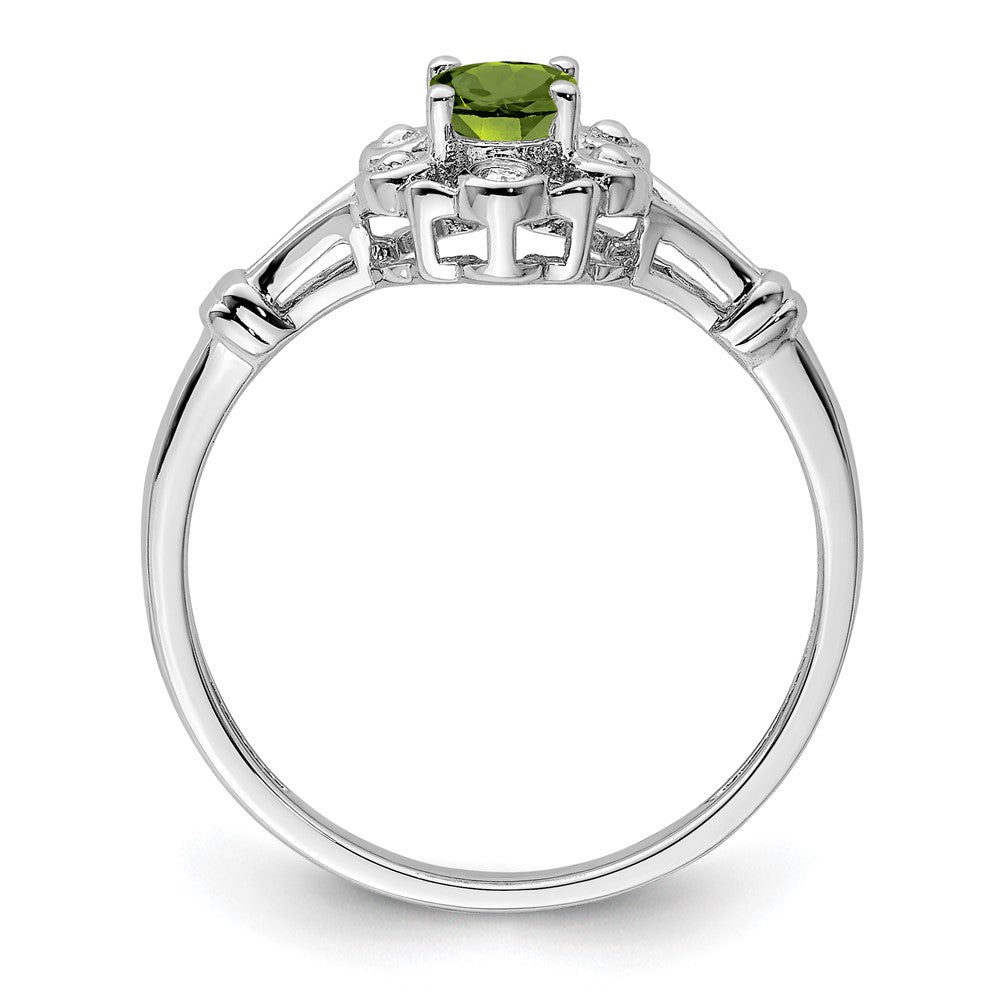 Sterling Silver Rhodium-plated Peridot & Diamond Ring