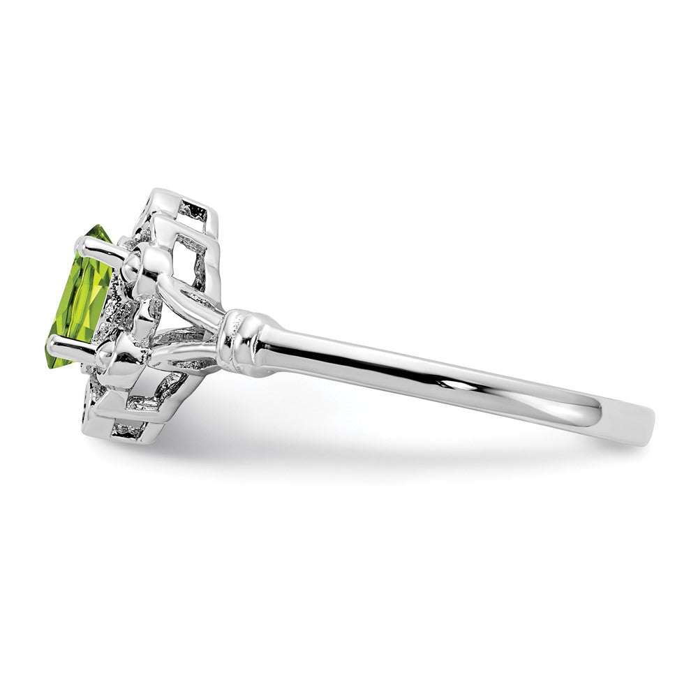 Sterling Silver Rhodium-plated Peridot & Diamond Ring