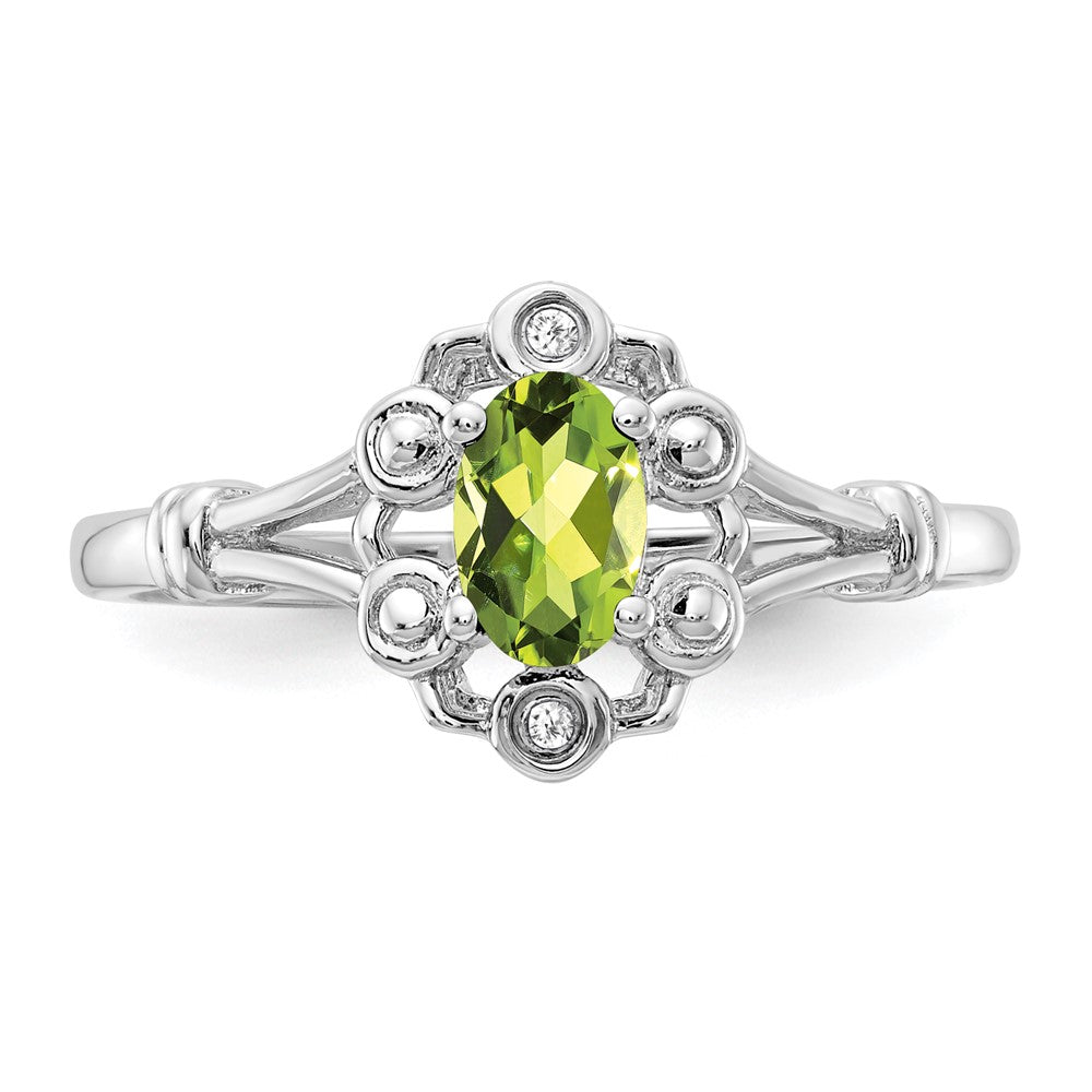 Sterling Silver Rhodium-plated Peridot & Diamond Ring