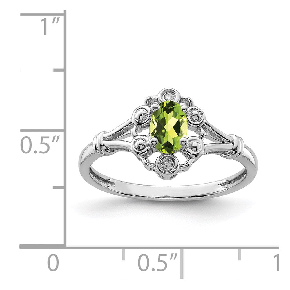 Sterling Silver Rhodium-plated Peridot & Diamond Ring