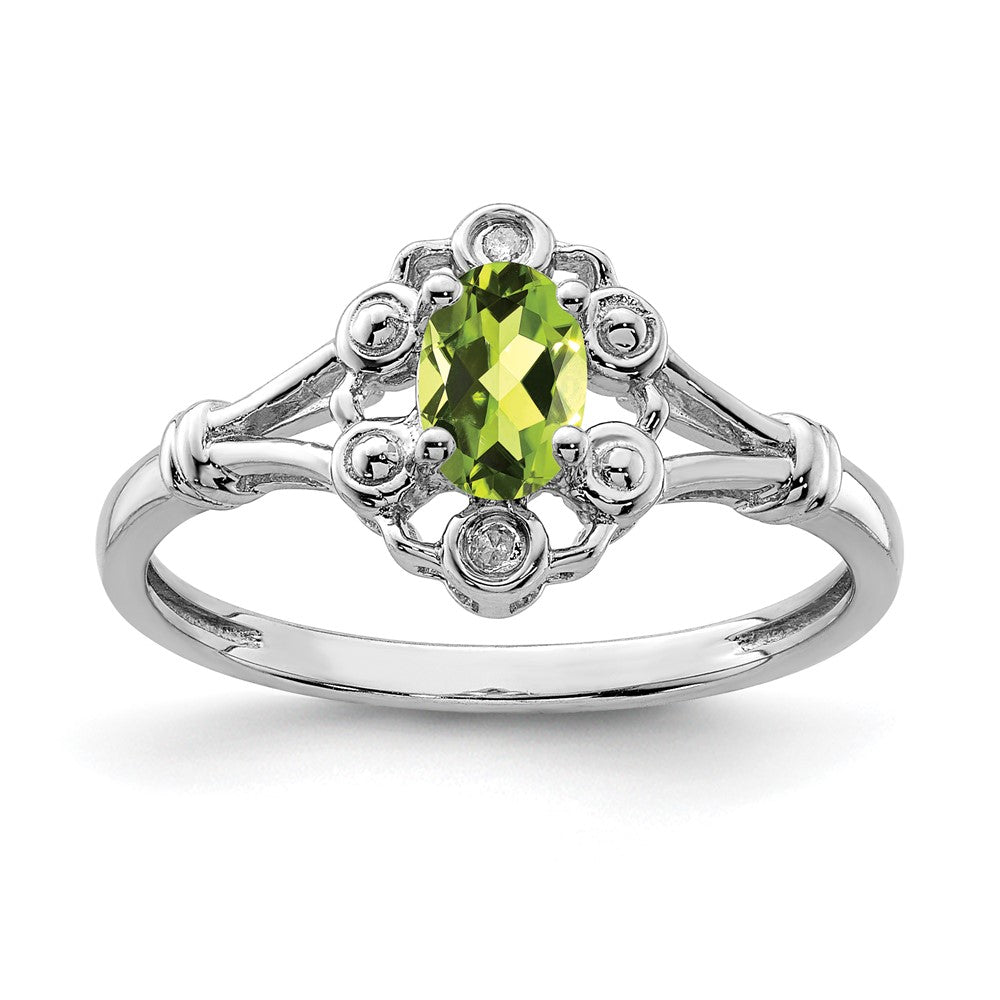 Sterling Silver Rhodium-plated Peridot & Diamond Ring