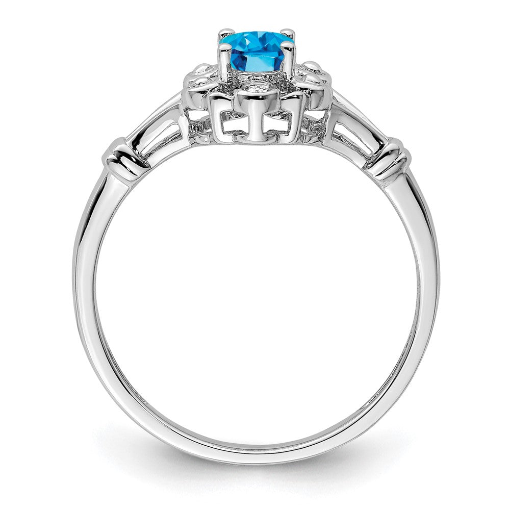 Sterling Silver Rhodium-plated Light Swiss Blue Topaz & Diamond Ring