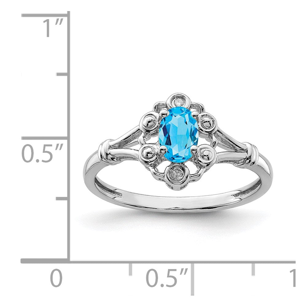 Sterling Silver Rhodium-plated Light Swiss Blue Topaz & Diamond Ring