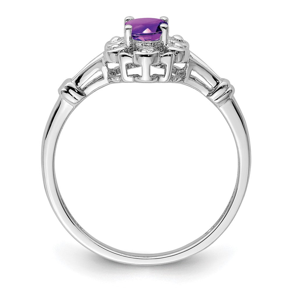 Sterling Silver Rhodium-plated Amethyst & Diamond Ring