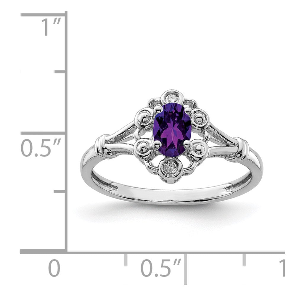 Sterling Silver Rhodium-plated Amethyst & Diamond Ring