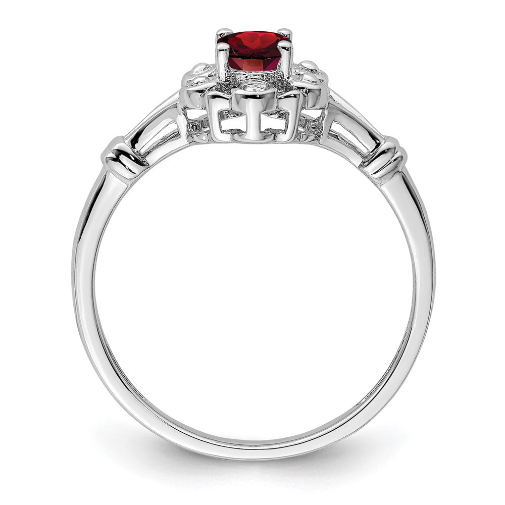 Sterling Silver Rhodium-plated Garnet & Diamond Ring