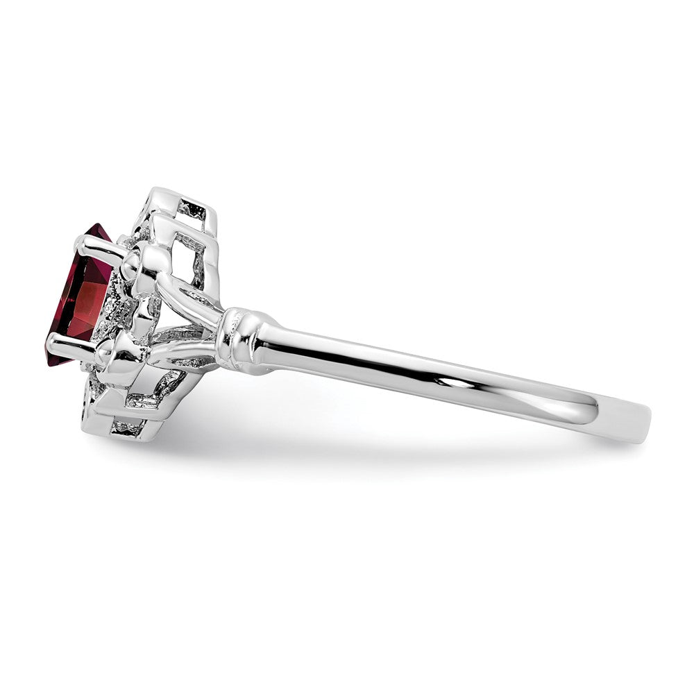 Sterling Silver Rhodium-plated Garnet & Diamond Ring