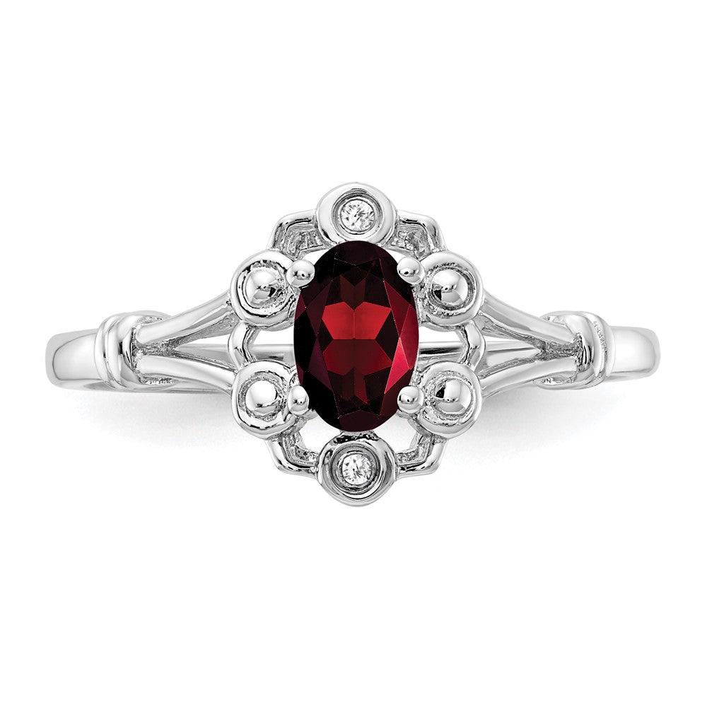 Sterling Silver Rhodium-plated Garnet & Diamond Ring