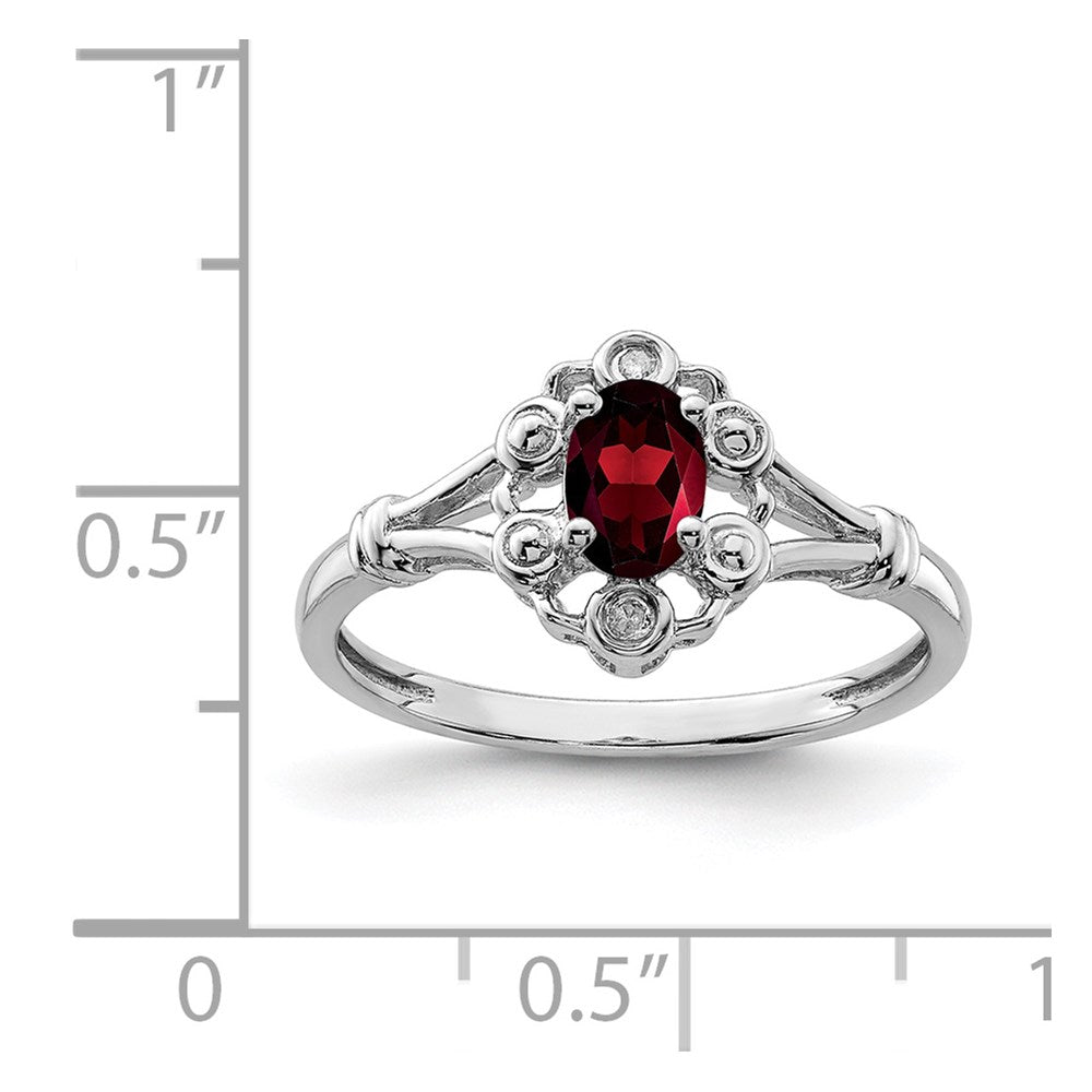 Sterling Silver Rhodium-plated Garnet & Diamond Ring