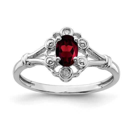 Sterling Silver Rhodium-plated Garnet & Diamond Ring