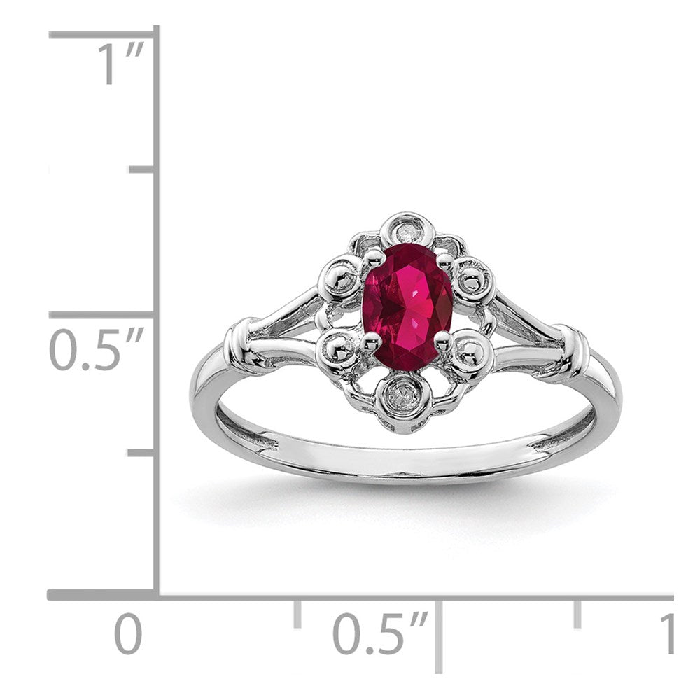 Sterling Silver Rhodium-plated Created Ruby & Diamond Ring