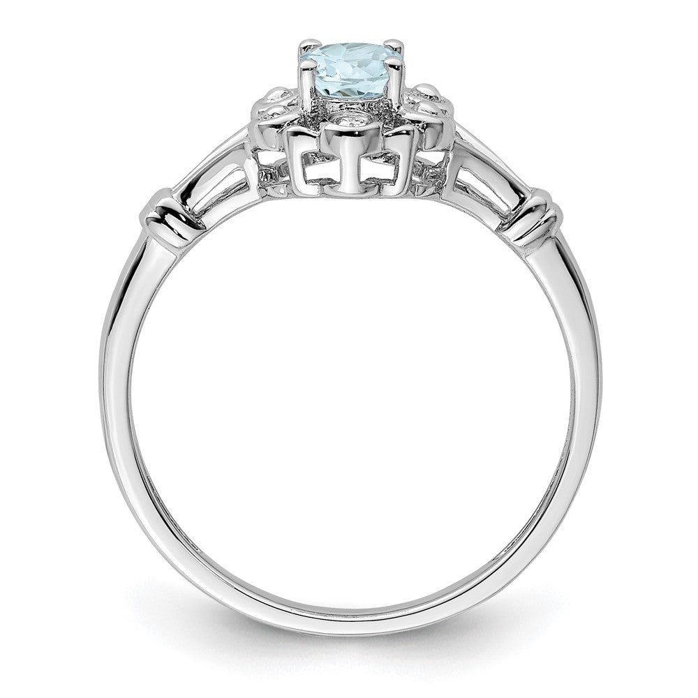 Sterling Silver Rhodium-plated Aquamarine & Diamond Ring