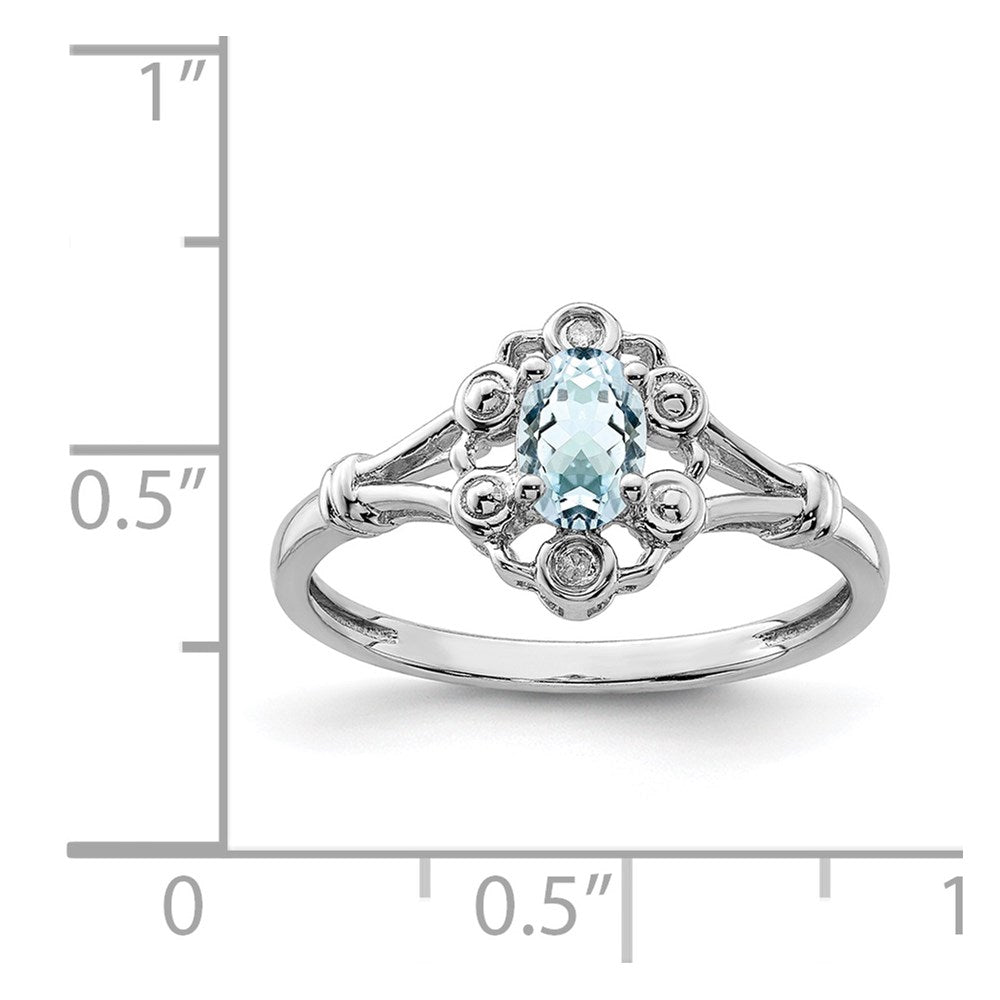 Sterling Silver Rhodium-plated Aquamarine & Diamond Ring