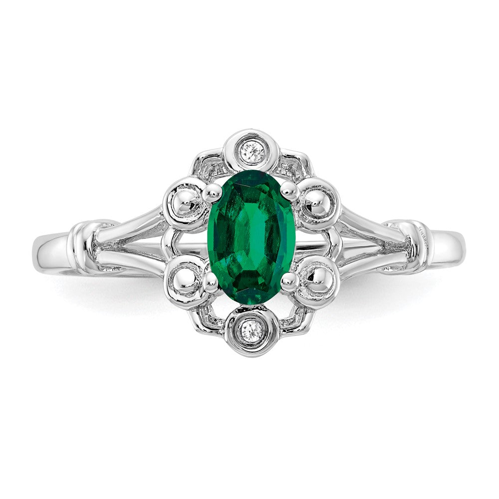 Sterling Silver Rhodium-plated Created Emerald & Diamond Ring