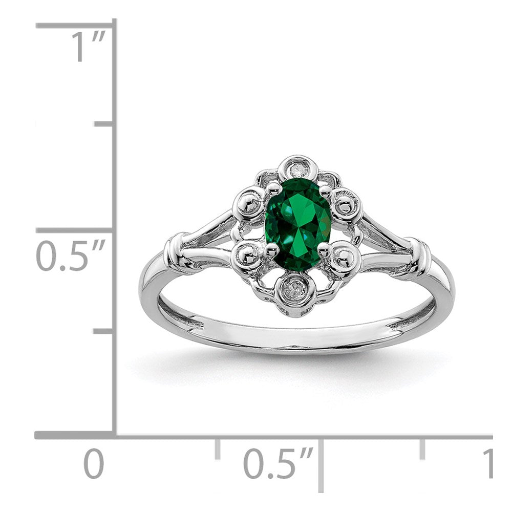 Sterling Silver Rhodium-plated Created Emerald & Diamond Ring