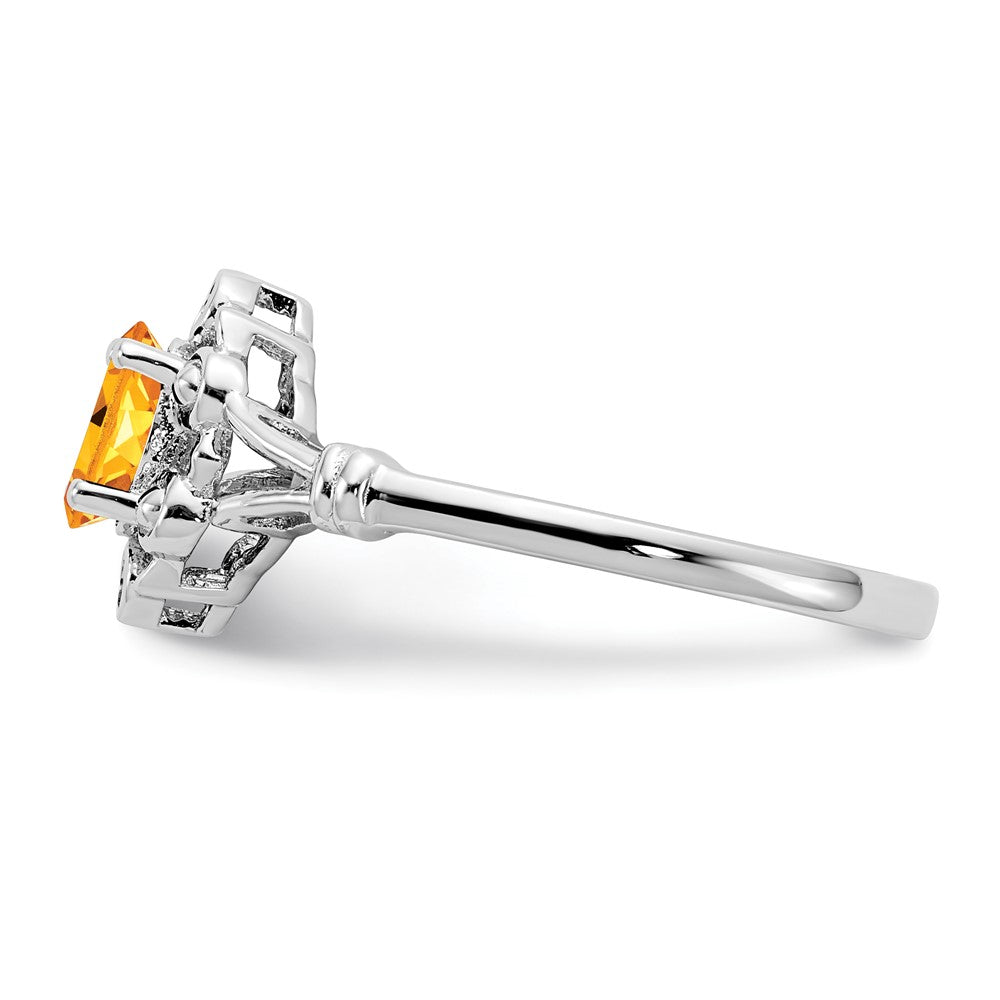 Sterling Silver Rhodium-plated Citrine & Diamond Ring