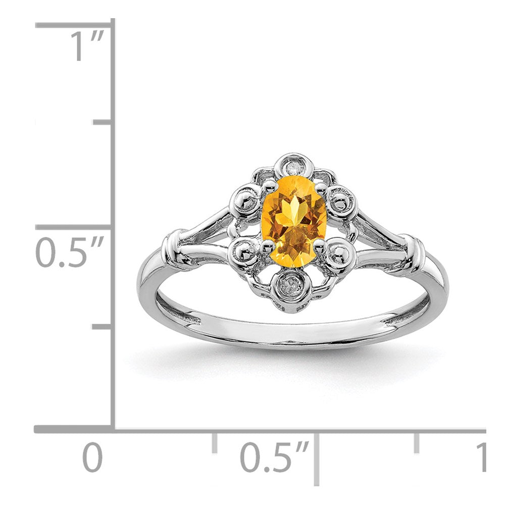 Sterling Silver Rhodium-plated Citrine & Diamond Ring