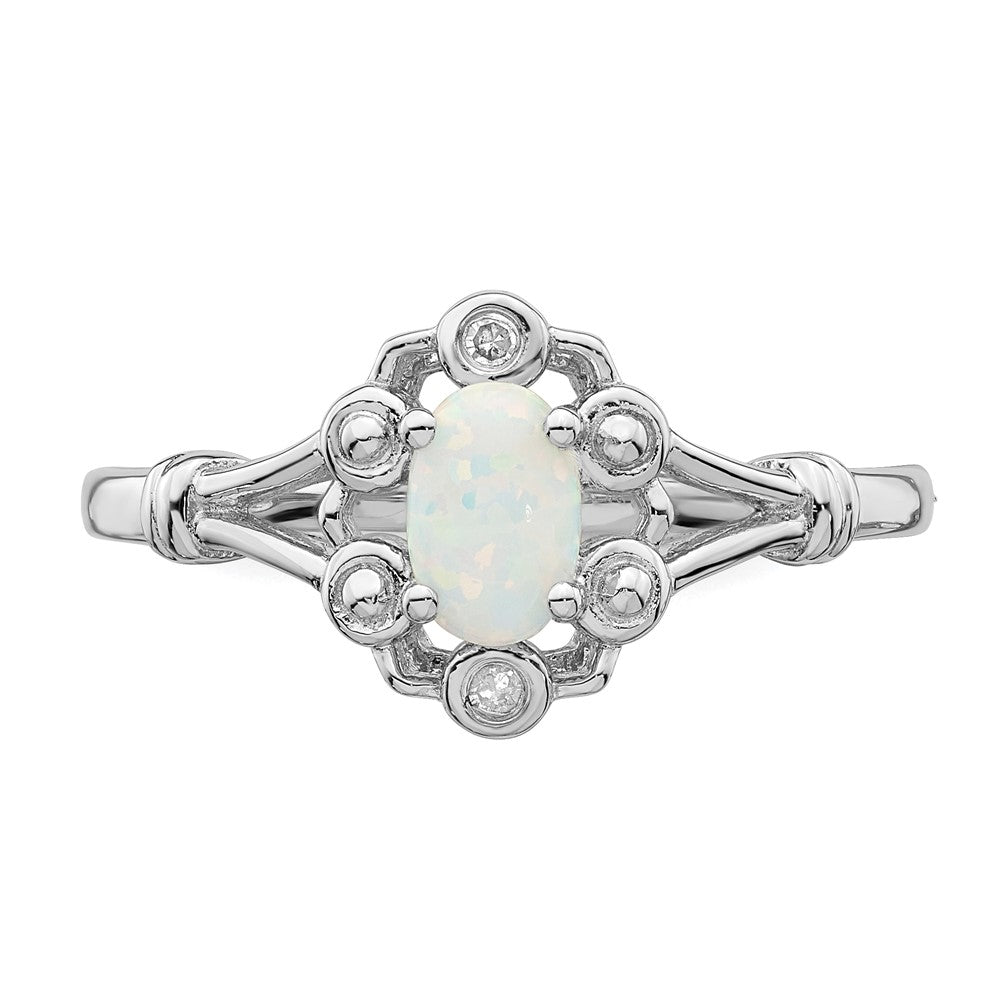 Sterling Silver Rhodium-plated Created Opal & Diamond Ring