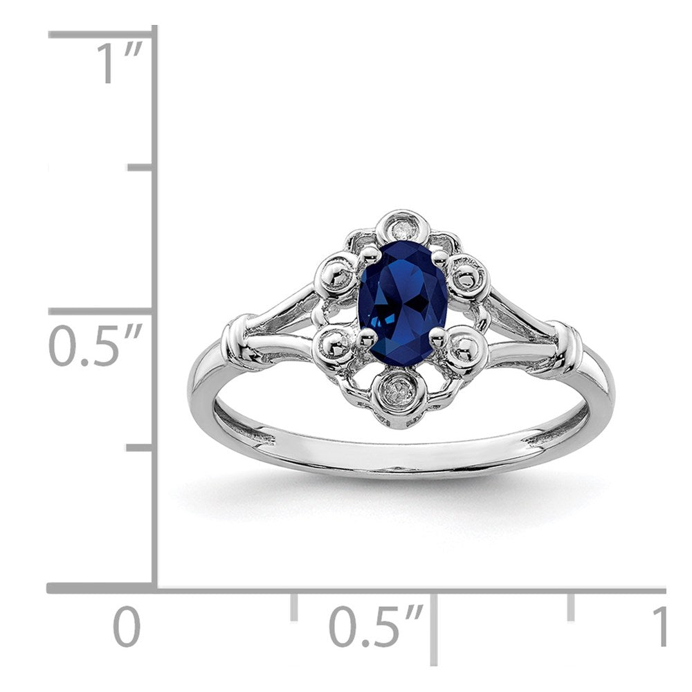 Sterling Silver Rhodium-plated Created Sapphire & Diamond Ring