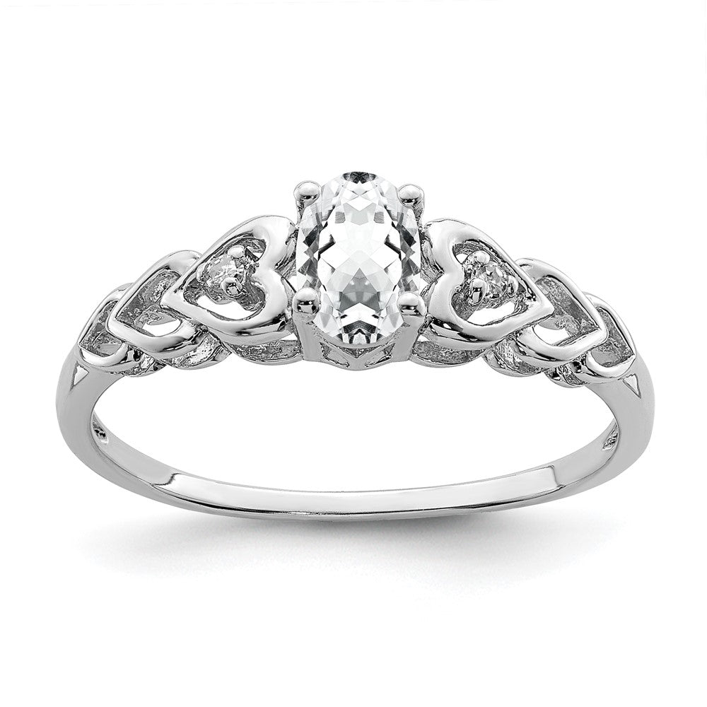 Sterling Silver Rhodium-plated White Topaz & Diamond Ring