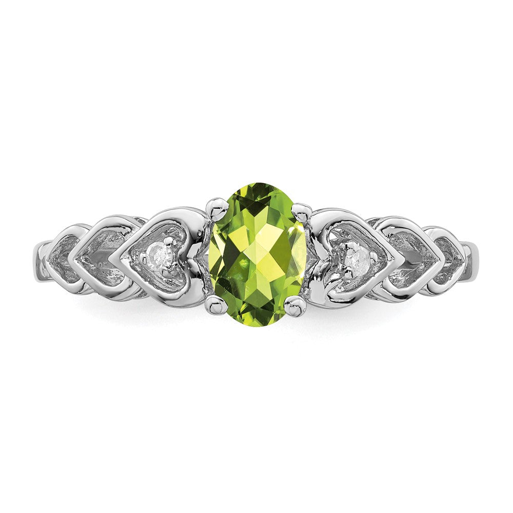 Sterling Silver Rhodium-plated Peridot & Diamond Ring