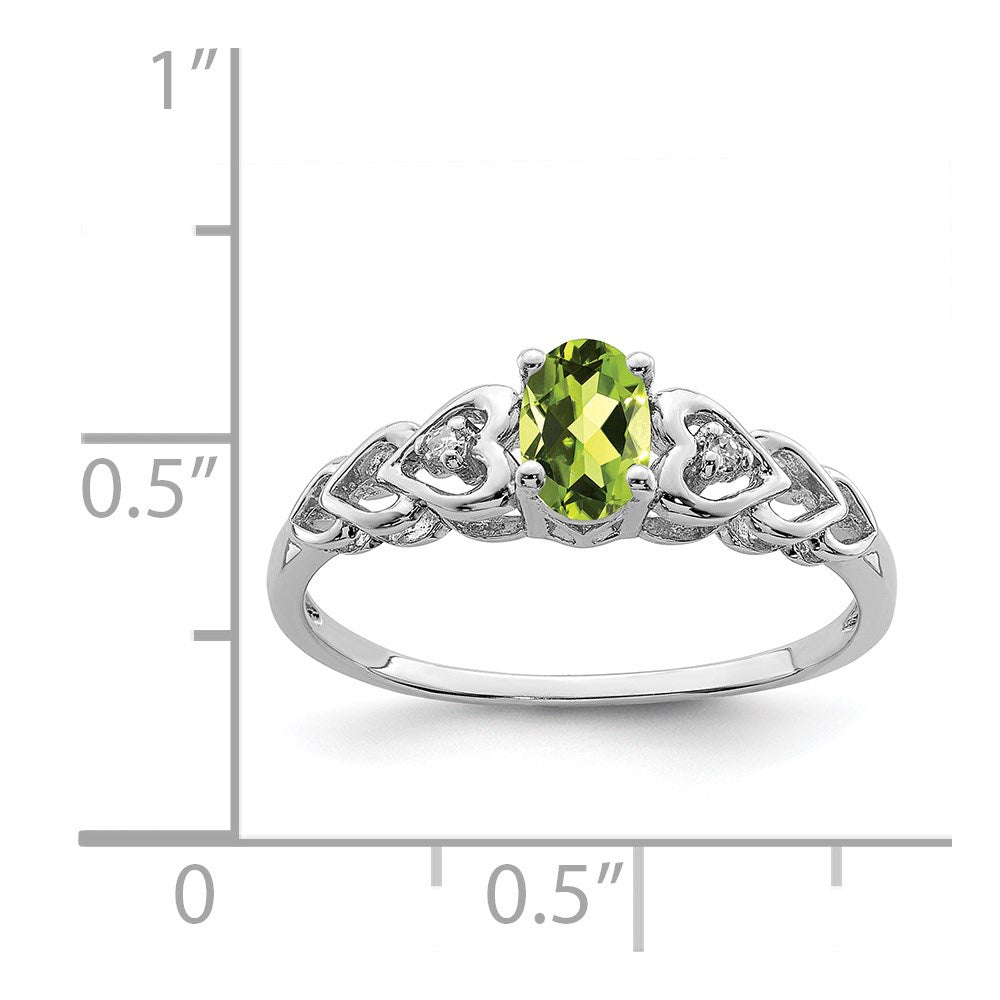 Sterling Silver Rhodium-plated Peridot & Diamond Ring