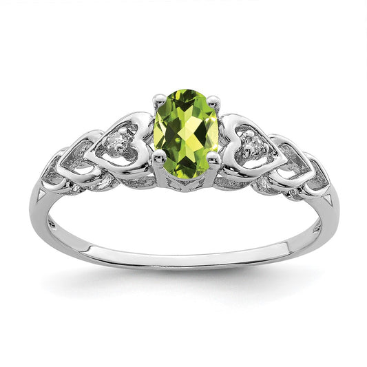 Sterling Silver Rhodium-plated Peridot & Diamond Ring