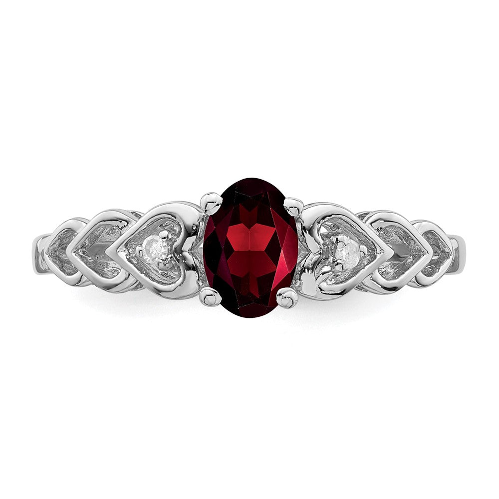 Sterling Silver Rhodium-plated Garnet & Diamond Ring