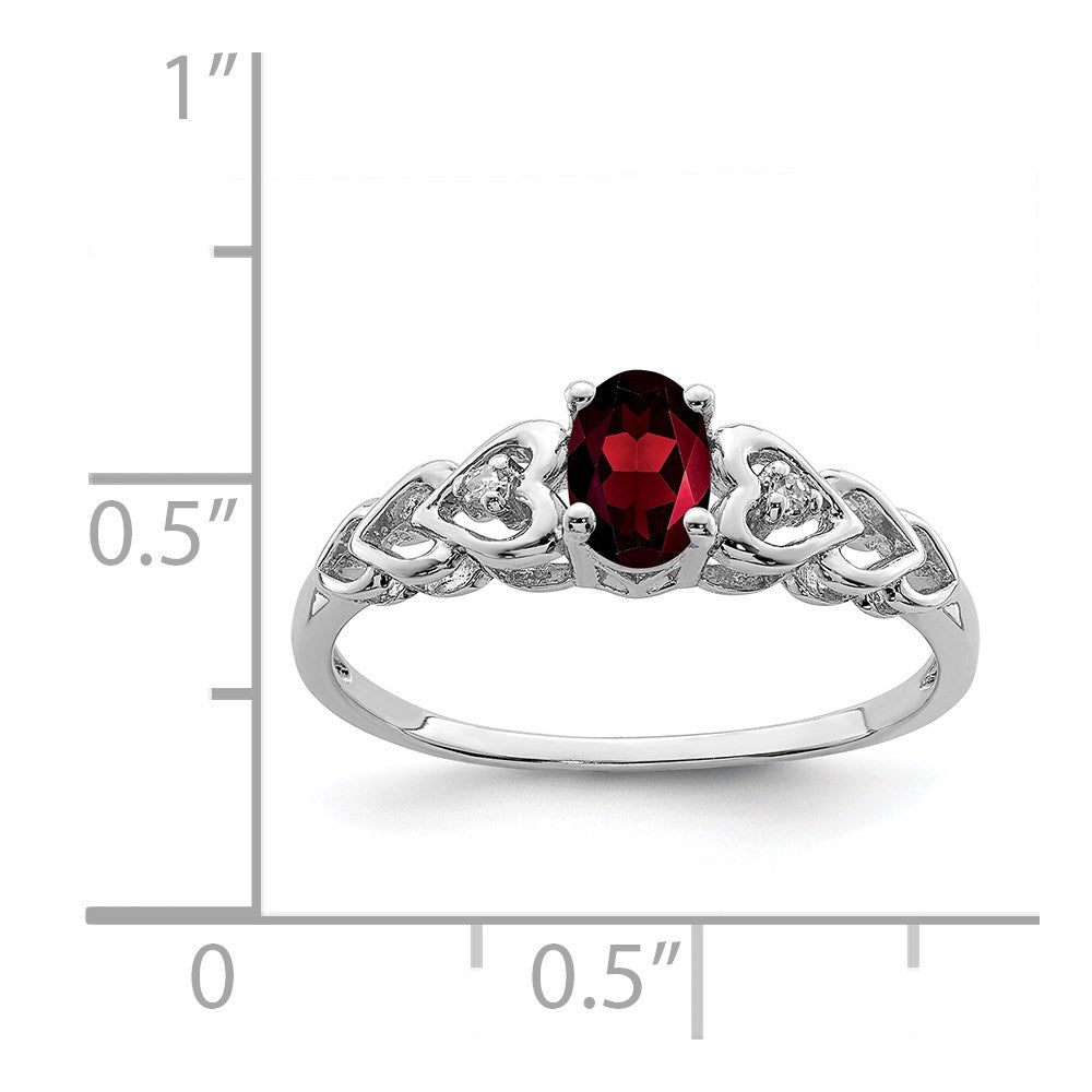 Sterling Silver Rhodium-plated Garnet & Diamond Ring