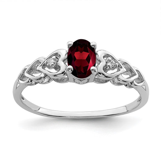 Sterling Silver Rhodium-plated Garnet & Diamond Ring