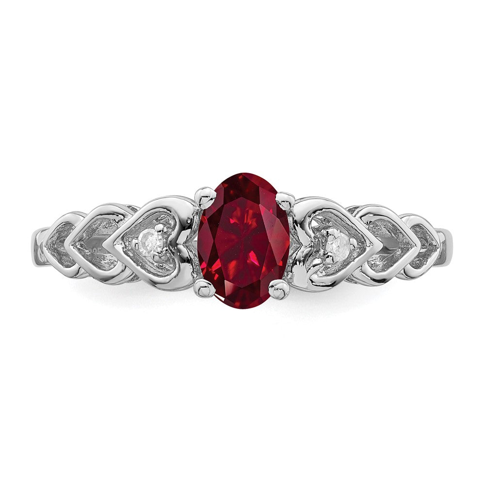 Sterling Silver Rhodium-plated Created Ruby & Diamond Ring