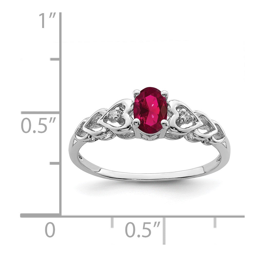 Sterling Silver Rhodium-plated Created Ruby & Diamond Ring