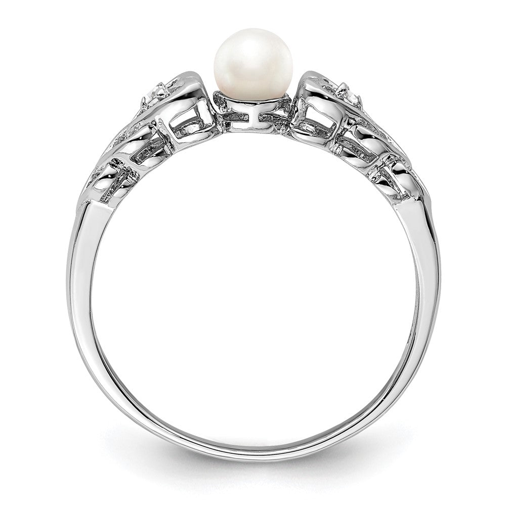 Sterling Silver Rhodium-plated FW Cultured Pearl & Diamond Ring